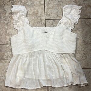 Hollister White Smocked Babydoll Blouse